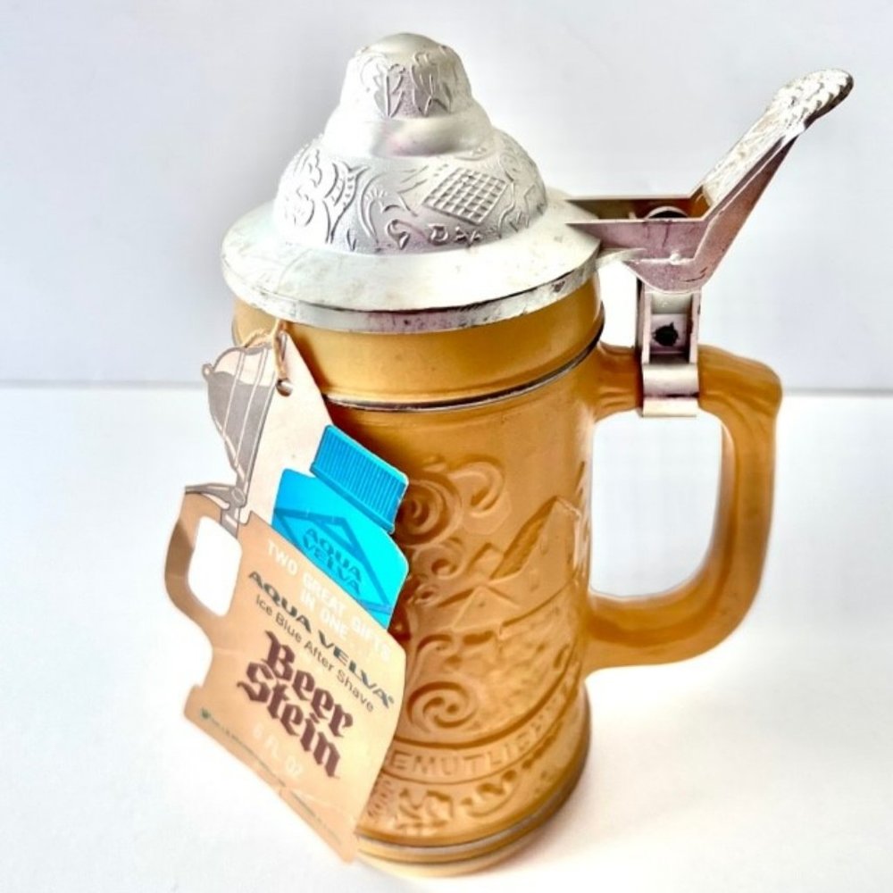 Rare Vintage 1970's Aqua Velva Collectable Beer Stein With Ice Blue Aftershave